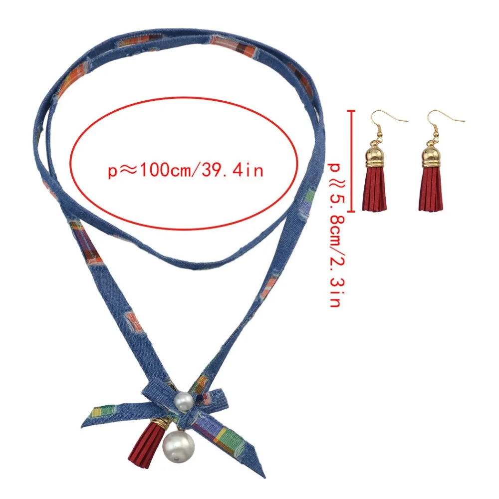 Elegant Boho Gypsy Green Red Tassel Pearl Beads Choker Necklace &amp Earring Jewelry Sets Women Cocktail Party Birthday Gift | Украшения и