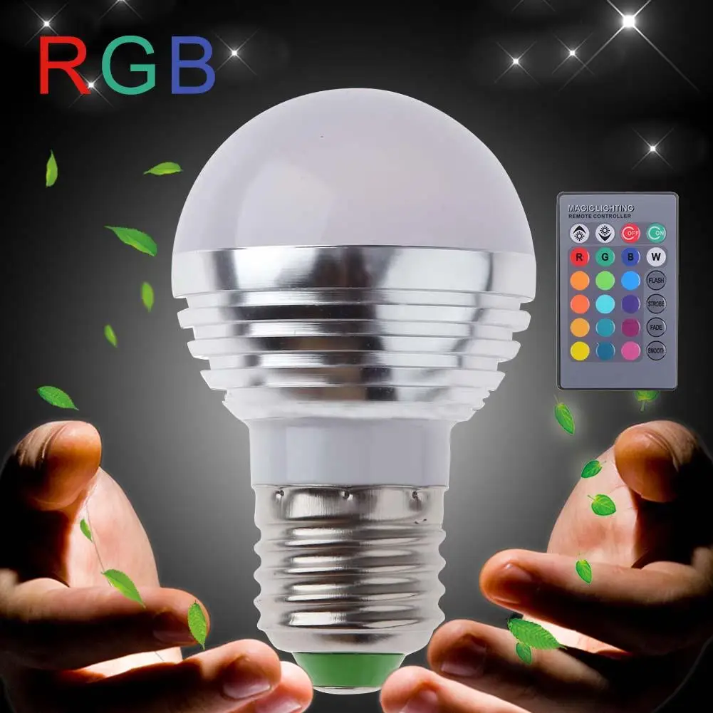 3 Вт E27 Светодиодная лампа RGB 16 цветов с беспроводным пультом дистанционного