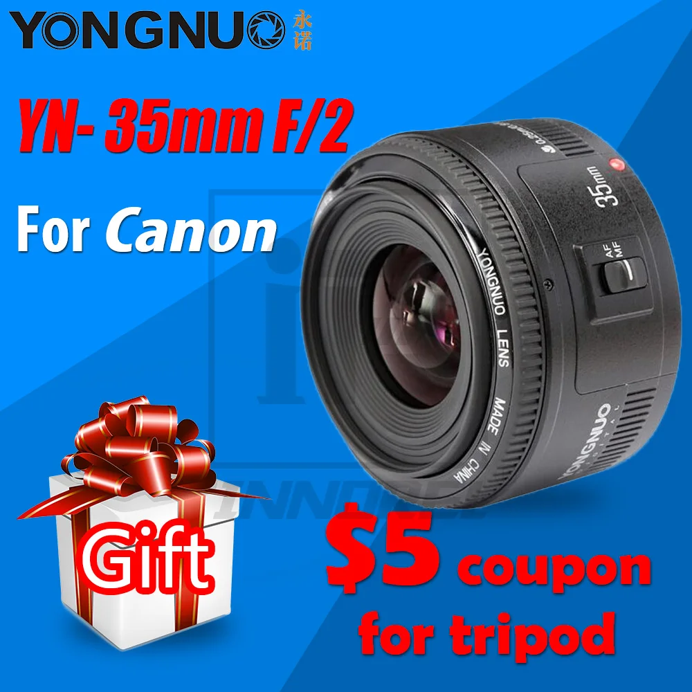 Объектив YONGNUO YN 35 мм F2 объектив 1:2 AF/MF с широкоугольным фиксированным
