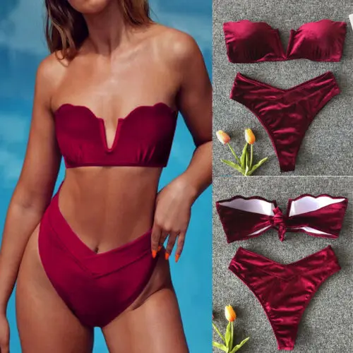 Summer Women Padded Bra Gold Velvet Solid Bikini Set Push-up Swimsuit Triangle Beachwear Swimming Suit Biquini 2019 Sexy | Спорт и