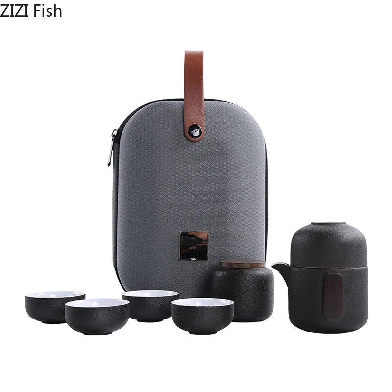 Minimalist White Ceramic Kung Fu Tea Set Suit A Pot of Two Cups Chinese Style Portable Car Travel Tea Set Suit