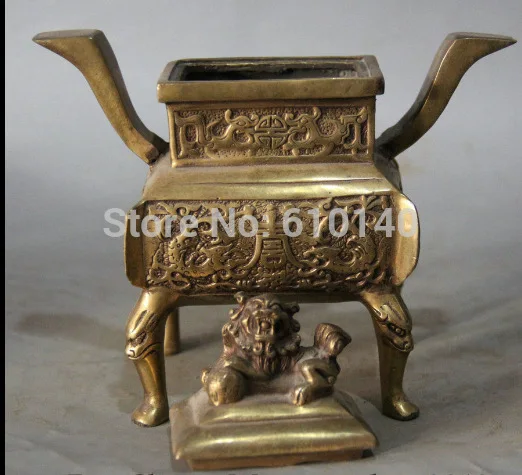 6 Marked Chinese Brass 4 Foot square Fu Foo Guardion Lion Incense Burner Censer |