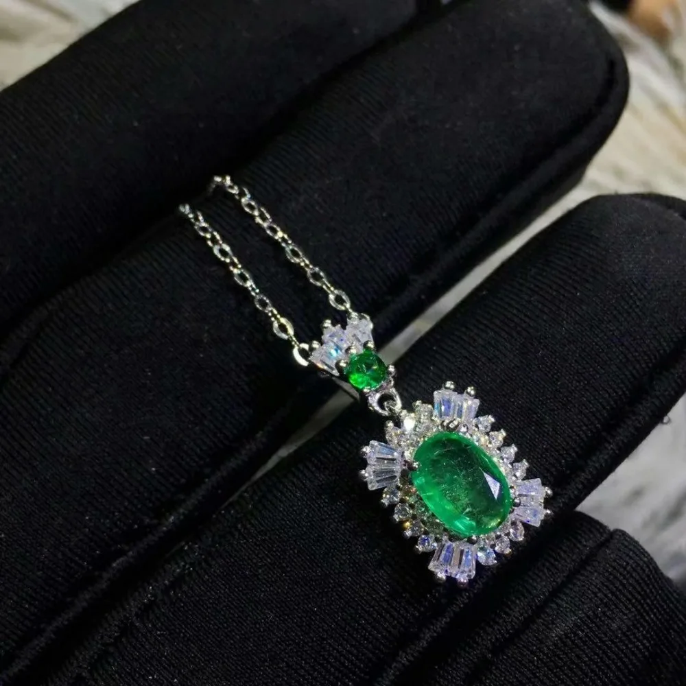 Женское кольцо с подвеской SHILOVEM из серебра 925 пробы натуральным изумрудом