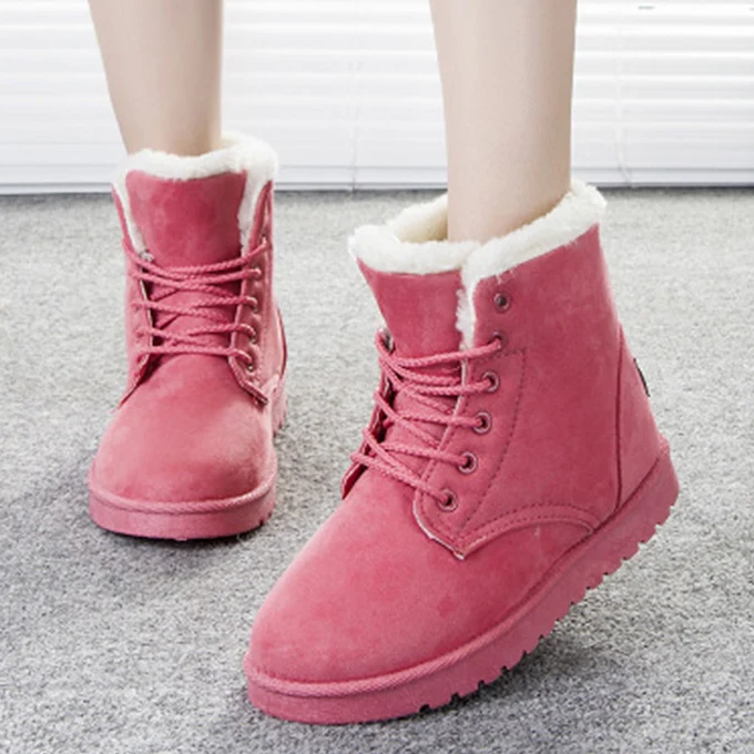 pink Женские ботинки; женские зимние ботинки; зимняя обувь; женские плюшевые теплые ботильоны; botas Mujer Botines; мягкие зимние ботинки - Цвет: pink