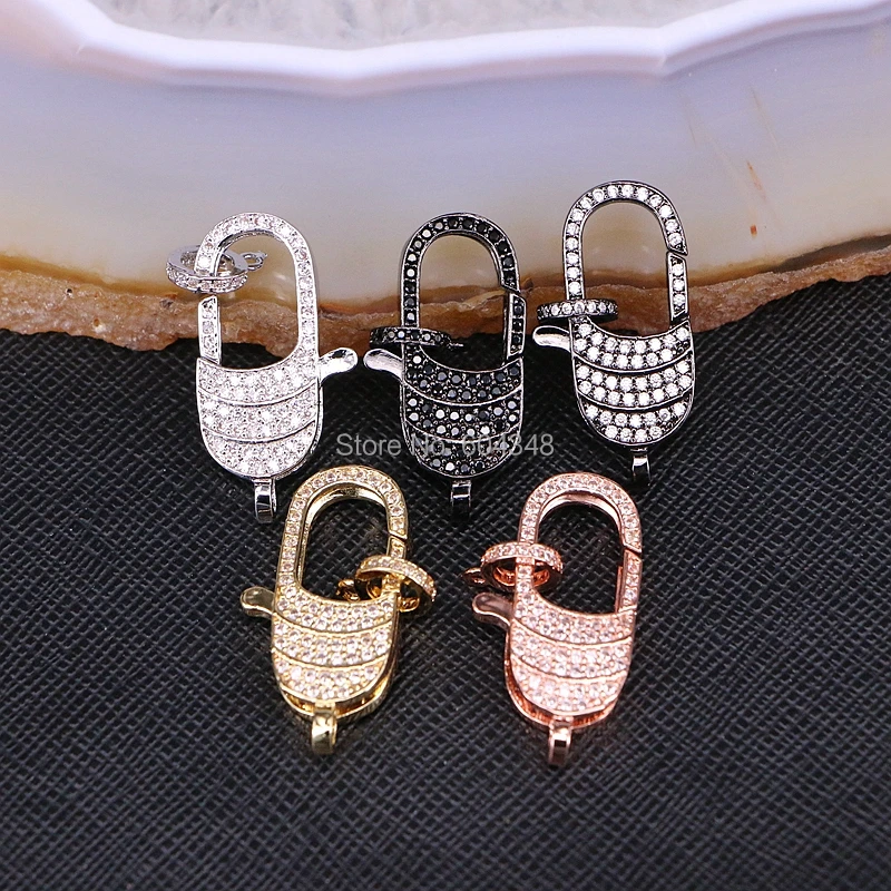 

10PCS ZYZ180-9385 CZ Micro Pave Clasp, CZ Lobster Claw Clasps, 12 * 29 mm, 5 Colors, Jumping Rings Jewelry, Zircon Pave Clasp