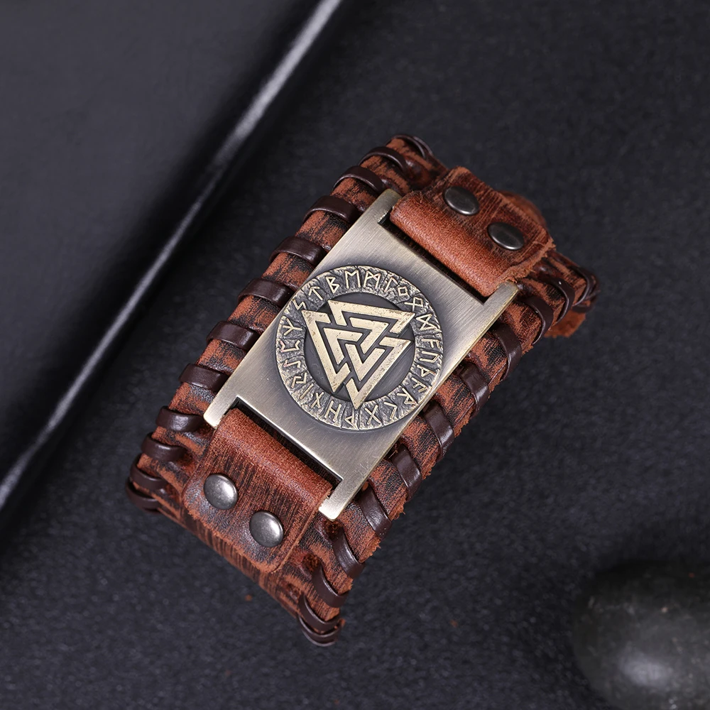 Skyrim Viking Valknut 24 нордические руны широкий кожаный браслет амулет Регулируемый винтажный славянский норвежский мужской ювелирный браслет