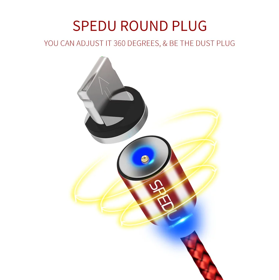 SPEDU Магнитный кабель плетеный мобильный светодиодный Тип C Магнит Micro USB Зарядное устройство зарядный кабель для Apple iPhone X 7 8, 6, 10 Xs Max XR samsung