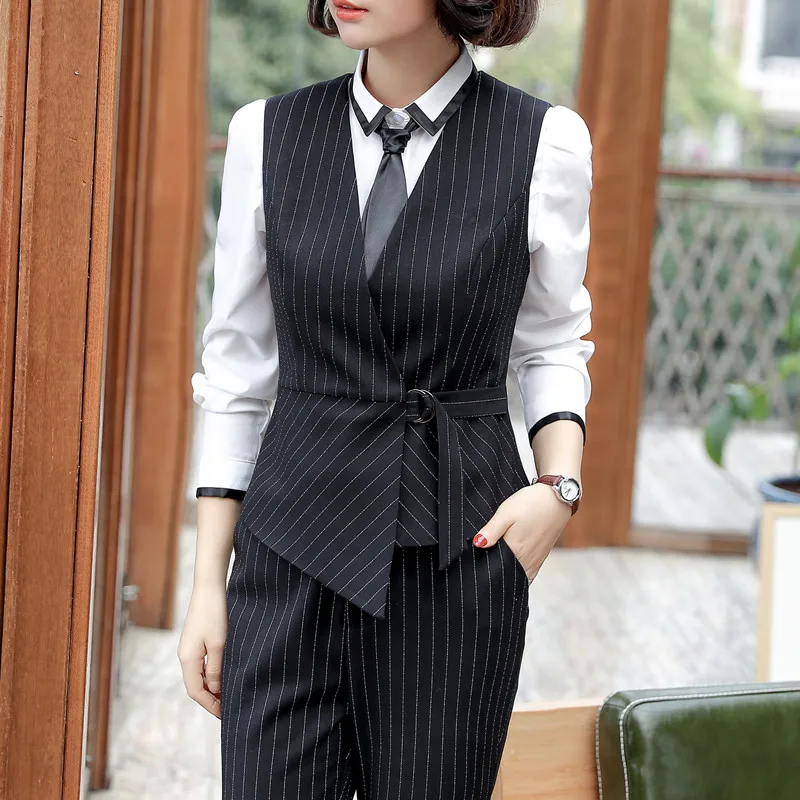 blackvest suit Новинка, модная и элегантная женская юбка, жилет, костюм для лета, короткие костюмы, одежда для работы, офисный женский деловой костюм, одежда в полоску - Цвет: blackvest suit