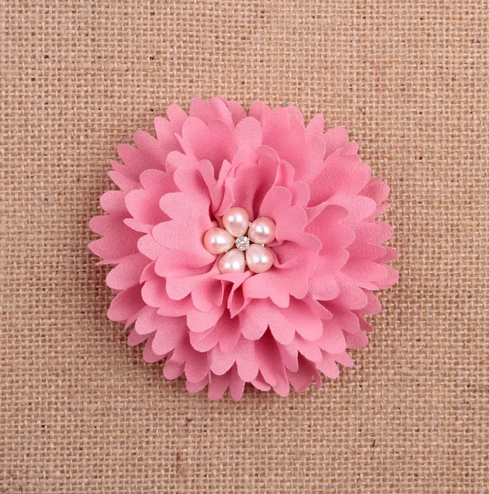 Yundfly 10PCS Baby Girls DIY Hair Accessories Flatback Chiffon Peony Flower with Pearl Rhineston Button | Мать и ребенок