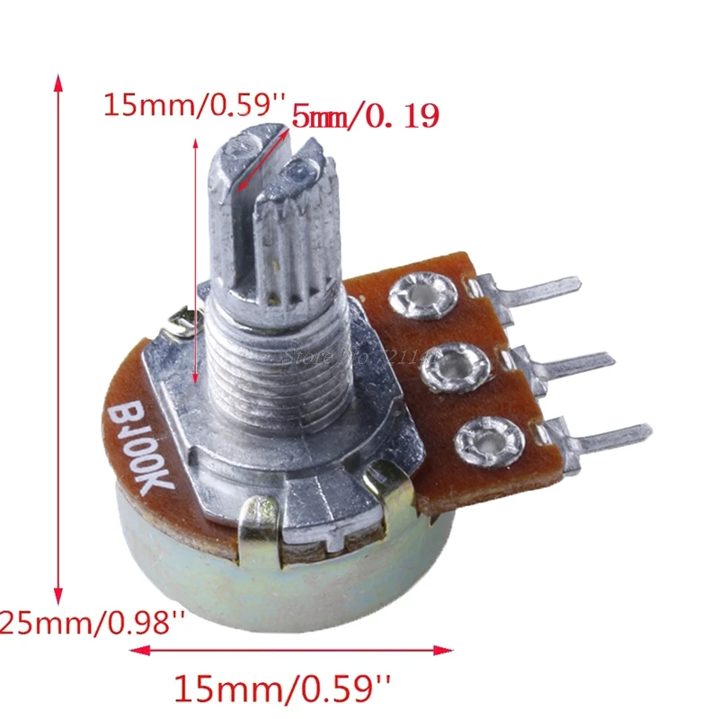5 шт. 100K ohm линейный конический поворотный панельный потенциометр горшок B100K 15 мм