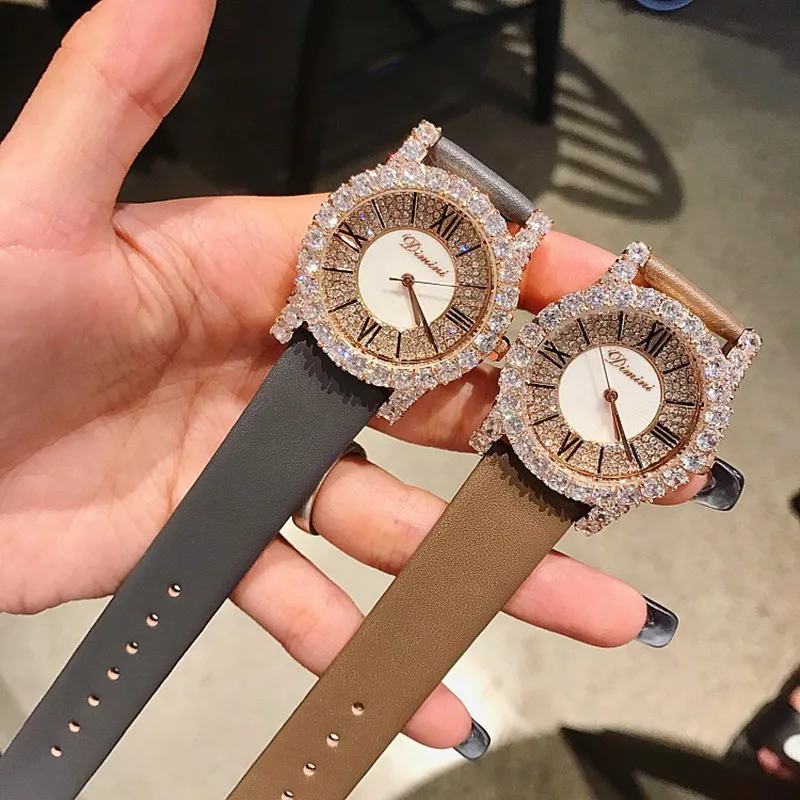 Hot Sale Rose Gold Diamond Lady Watch Woman New Dress Watches New Luxury Leather Strap Women Quartz Watches Clock reloj mujer enlarge