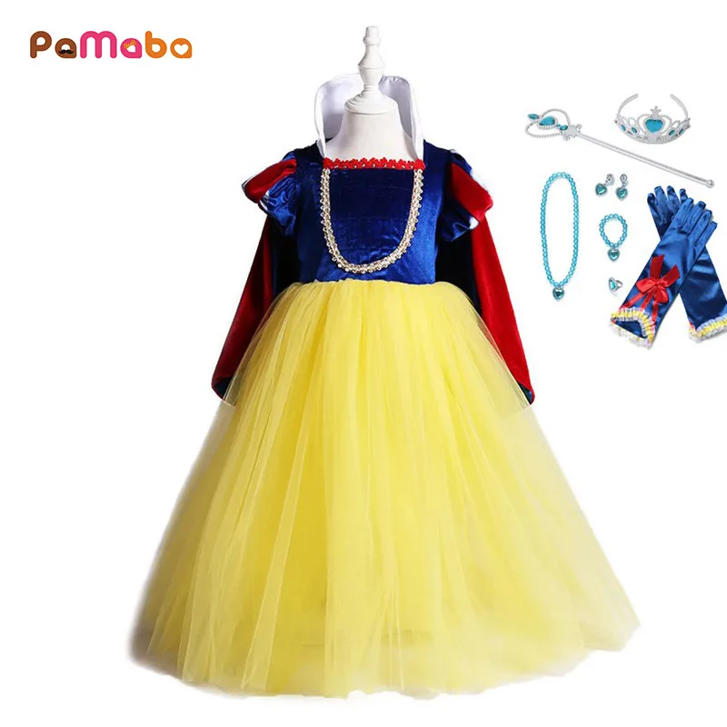 PaMaBa 9 Pcs/Set Child Snow White Dress up Outfit Age for 3-10 Y Girls Clothes Halloween Princess Cosplay Costume | Детская одежда и