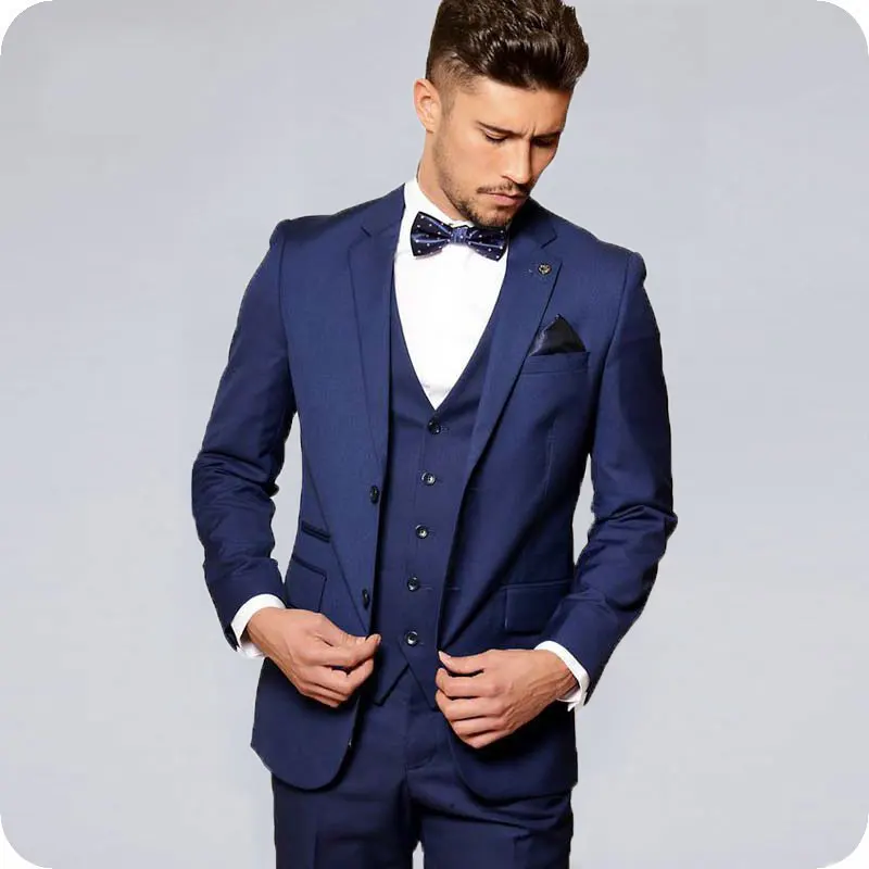 

Custom Made Blue Wedding Suits for Men Slim Fit Groom Tuxedos Man Blazer Jacket Pants Vest 3 Piece Ternos Costume Homme Mariage