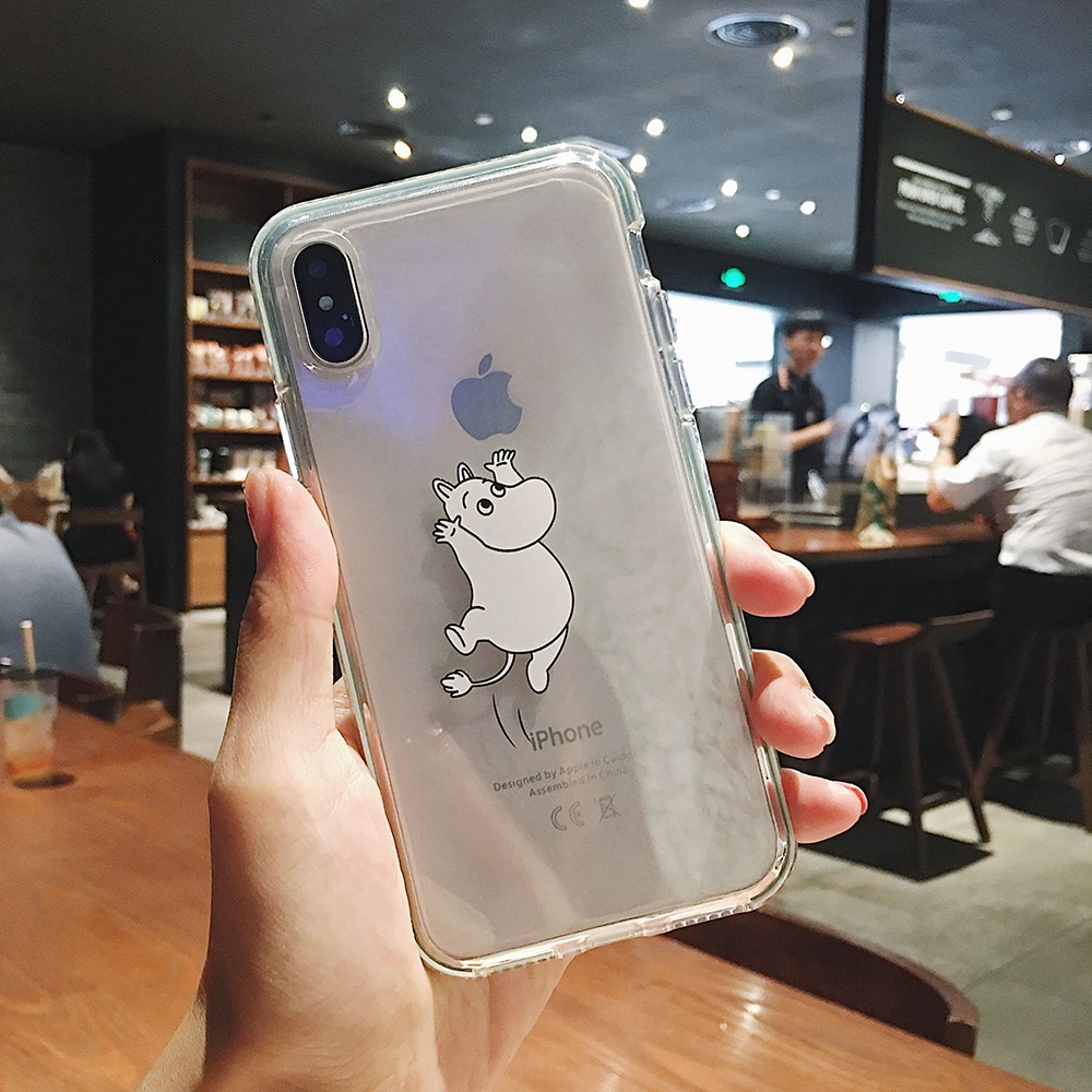 IToncs Cartoon Moomin Transparent Phone Case for Iphone XR X Xs Max Small Fresh Hippo TPU Soft Cover 8 7 6 6s Plus |