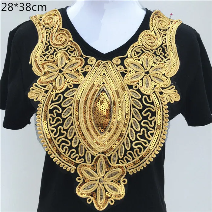GoldNeckline0052 1 шт. золотая вышивка в этническом стиле воротник Венеция с блестками Цветочная вышивка аппликация кружевной вырез воротник аксессуары для одежды - Цвет: GoldNeckline0052