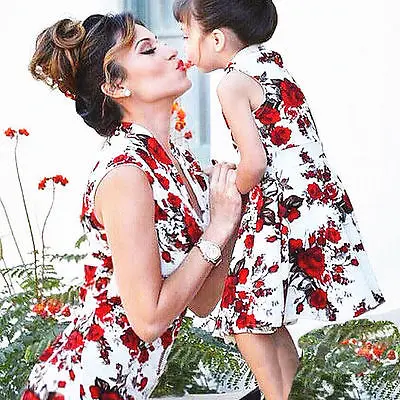 Одинаковые Платья с цветочным принтом для всей семьи элегантные платья розами в