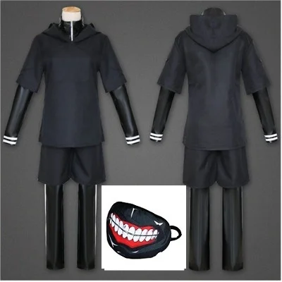 Японское аниме «Токийский Гуль»; костюм для косплея Kaneki Ken; толстовка с капюшоном; куртка; брюки; шорты; полный комплект одежды; мужская униформа; маски - Цвет: Full Set mouth mask