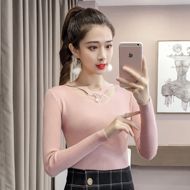 

New Fashion Long Sleeve Women Sweater 2018 Autumn Sexy Solid Knitted Sweater Women Pullovers Sweater Winter Clothing Female
