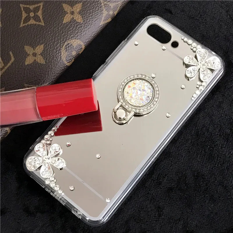 silver P Smart honor 10 9 8 lite 7A 6X 6C pro Y9 Y7 Y6 Y5 prime зеркало с украшением в виде кристаллов чехол для huawei mate 9 10 P20 lite для мобильного телефона кольцевой чехол - Цвет: silver