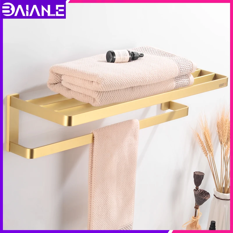 Держатель для полотенец ванной комнаты латунный золотой настенный держатель