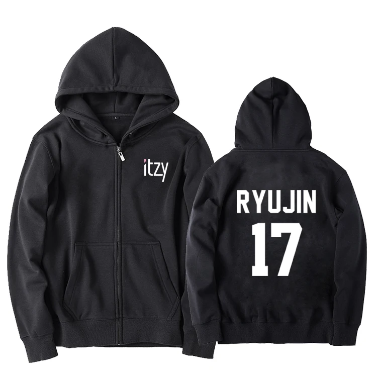 New arrival itzy member name and birthday number printing zipper hoodie jacket for fans unisex kpop fleece/thin sweatshirt | Женская