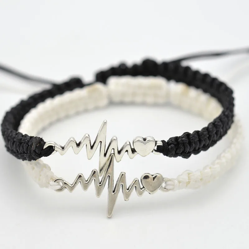 Браслет женский регулируемый с восковым шнуром и электрокардиограммой|Браслеты