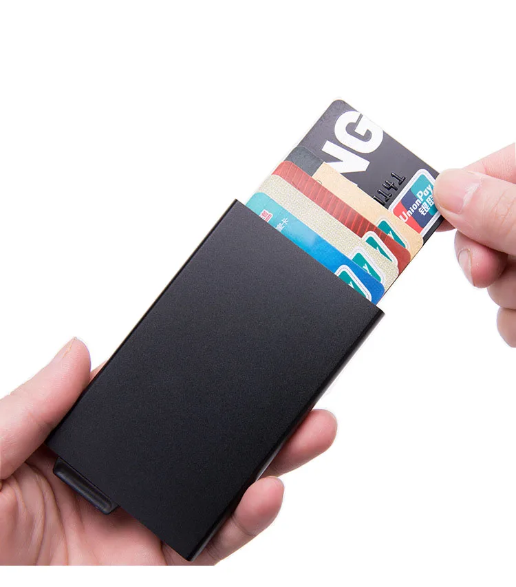 Rfid алюминиевый держатель для карт, автоматический всплывающий бизнес-держатель для карт, мужской Металлический футляр для кредитных карт, ID карт, кошелек