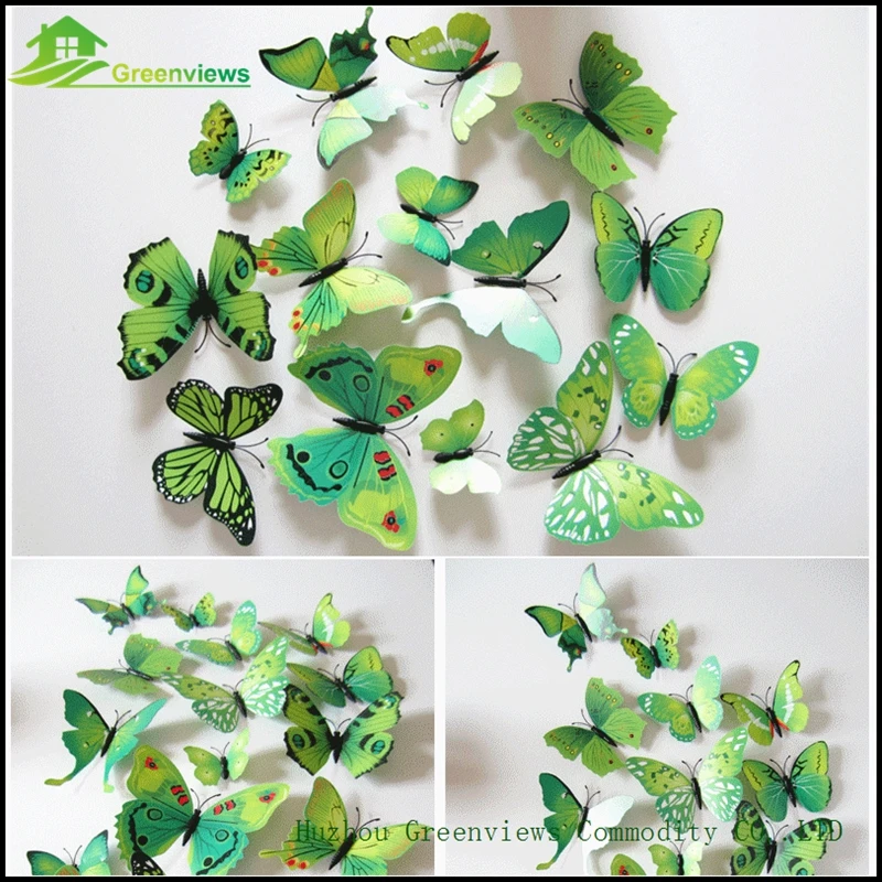 12 шт./лот Свадебные Украшения 3D ПВХ Стены Стикеры Бабочки Фоны DIY Стикер Дома
