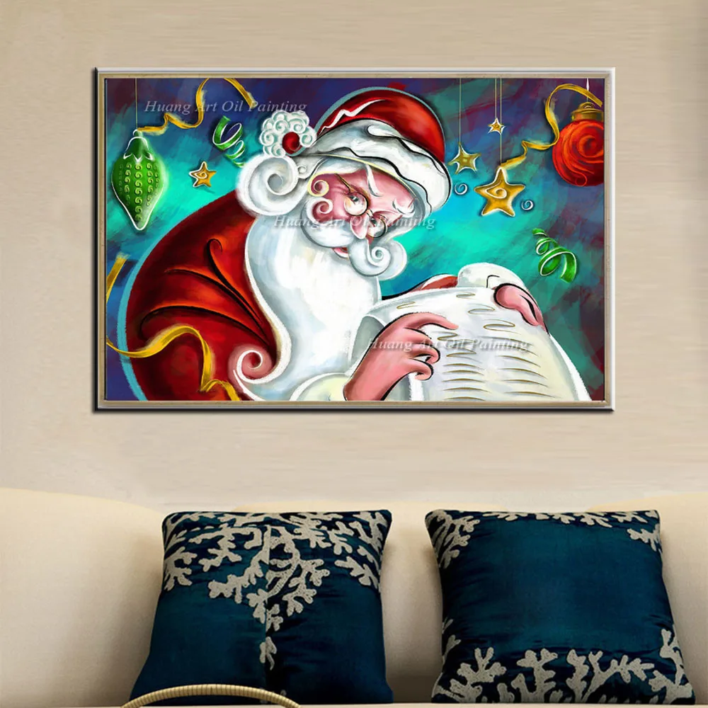 Ручная роспись абстрактная рождественская Подарочная Картина на холсте Санта