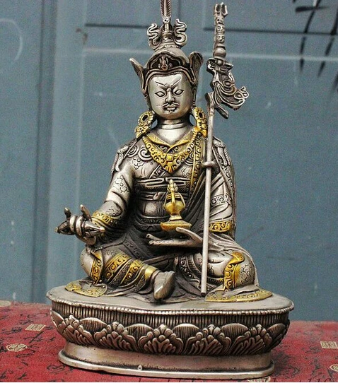 ZSR 1221 + 8 &quotТибетский буддистский храм Серебряная позолоченная гуру Padmasambhava Rinpoche