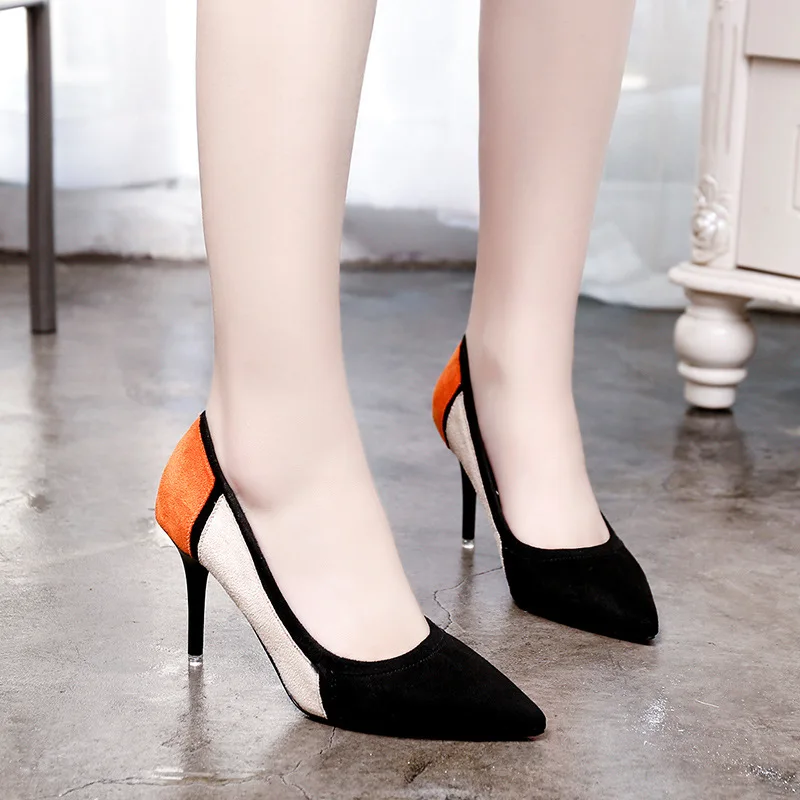 YANQIN Spring And Autumn Women'S Shoes 2018 New Woman Pointed Shallow Mouth Colorblock High Heels Fashion Sexy Female | Обувь