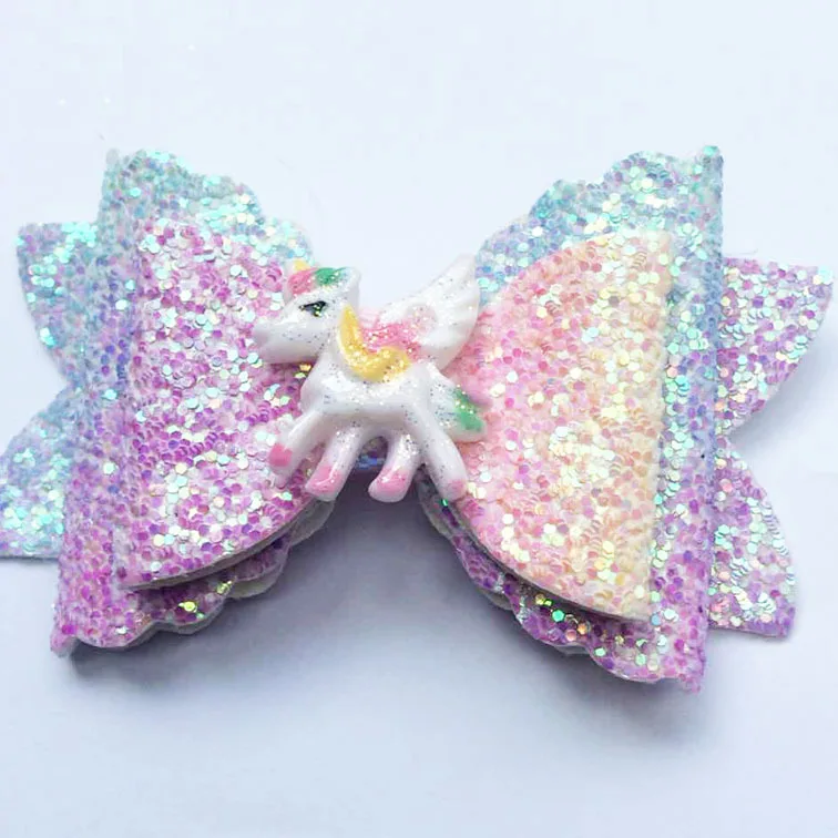 Hair Accessories Bows for Girls Shiny Glitter Clips 3'' Cute Elk Unicorn Hairpins Kids Princess Accessory | Детская одежда и