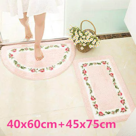 Pink 40x60 and 45x75 Романтический цветочный Противоскользящий коврик для ванной комнаты, супер мягкий коврик для гостиной, спальни, напольный коврик в форме сердца, прямоугольный коврик, коврик для туалета - Цвет: Pink 40x60 and 45x75