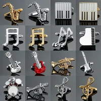 new brand high quality cuff links brass musical instruments sax trumpet drum piano violin music symbol french shirt cufflinks