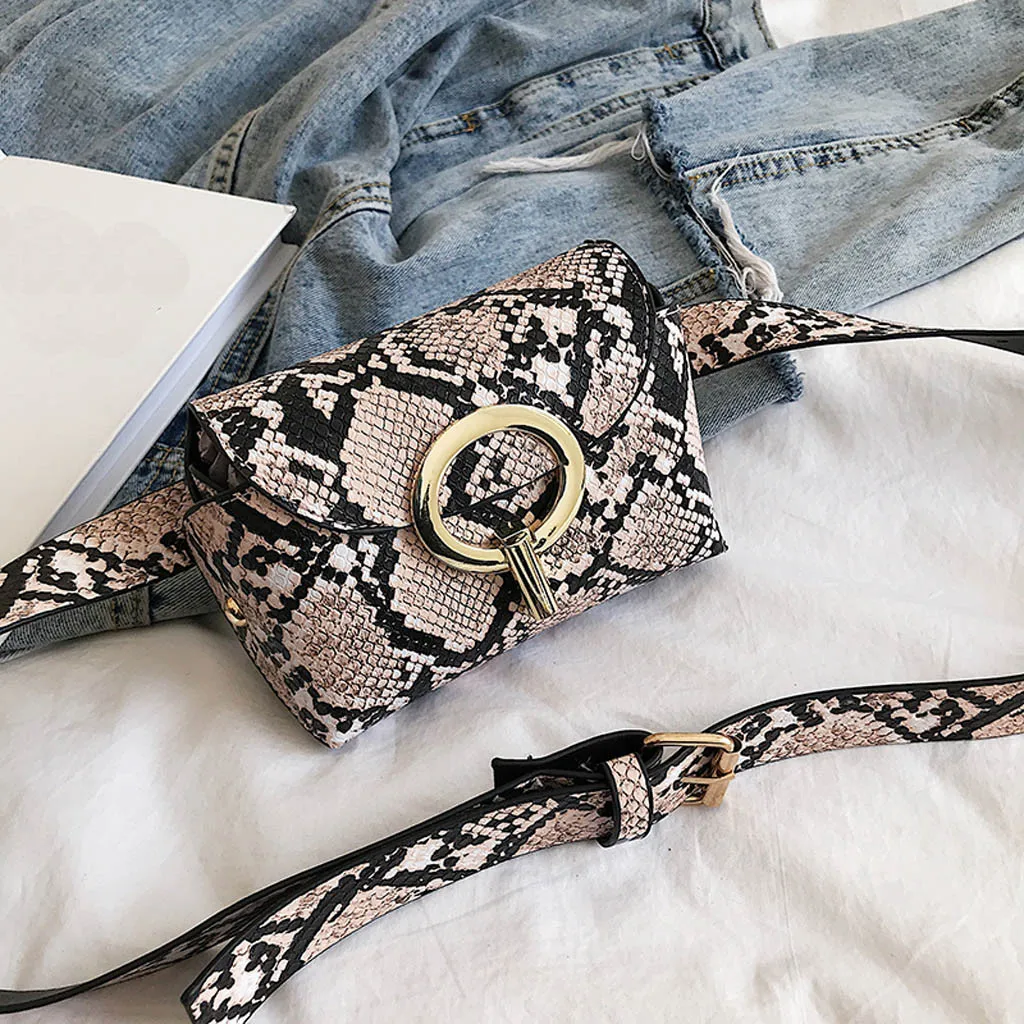 

2019 New Vintage Women Outdoor Hasp Serpentine Messenger Chest Waist Phone Bag Belt Bags Phone Pocket Fanny Pack
