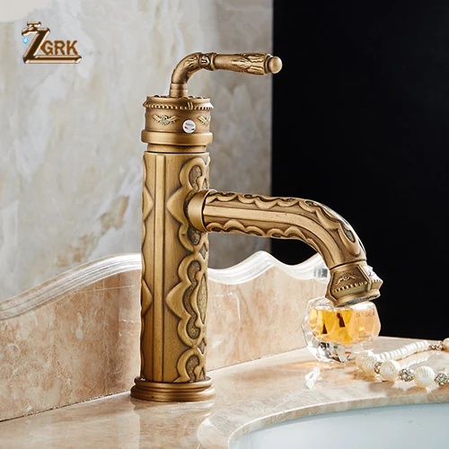 SLT8038G Basin Faucets Solid Brass Vintage Antique Bathroom Faucet Single Handle 360 Degree Swivel Hot and Cold Water Basin Mixer Tap - Цвет: SLT8038G