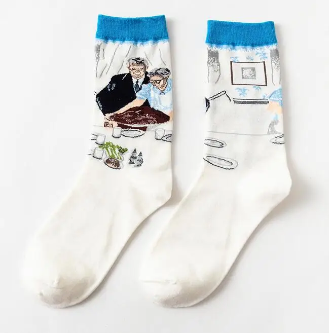 Весна Осень 2018 хлопковые носки в стиле ретро с изображением пары леди папы деда