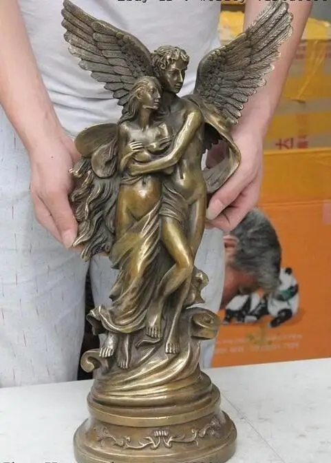 Западное арт деко бронзовая телесная Белль женщина ангел мальчик крыло
