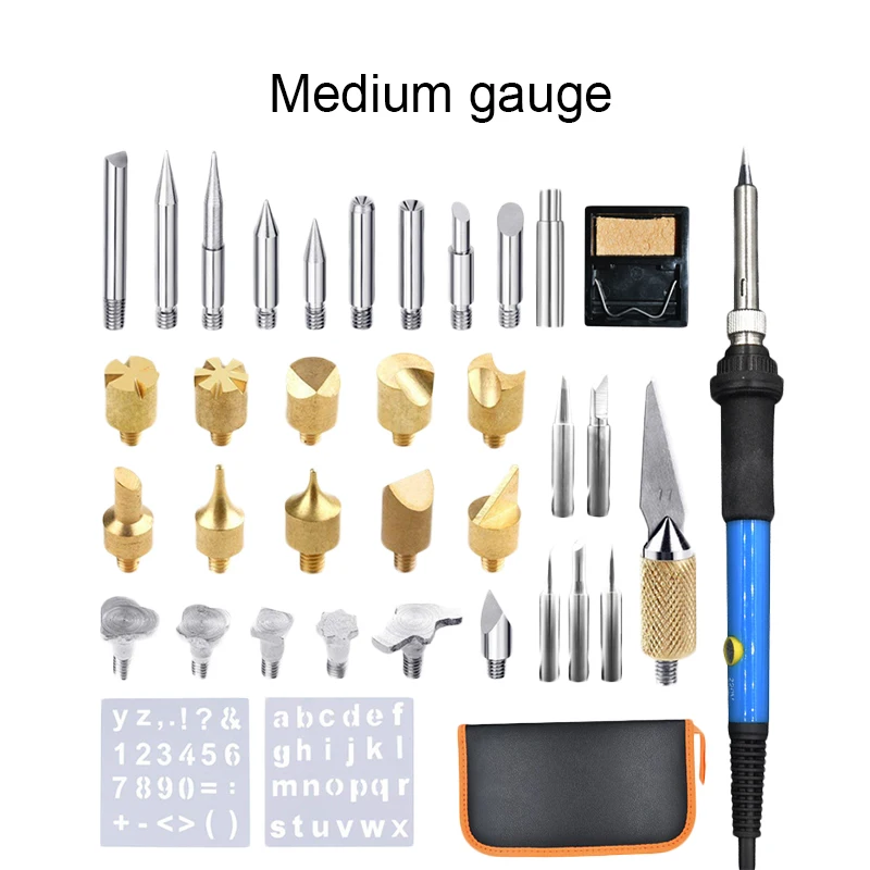 

37pcs 60W Adjustable Soldering Iron Carving Pyrography Tool Wood Embossing Burning Soldering Pen Set