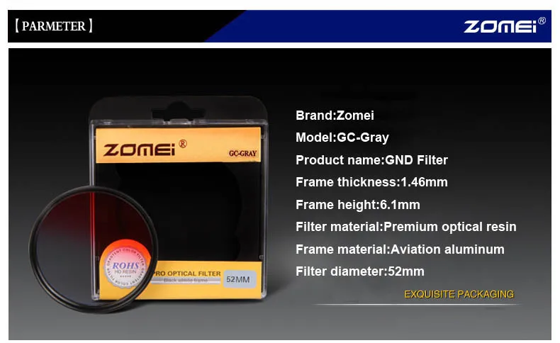52 мм Оригинальный Zomei Pro Оптический GND фильтр Серый Градуированный Нейтральная Плотность GC для объектива камеры Canon Nikon Tamron Sigma.