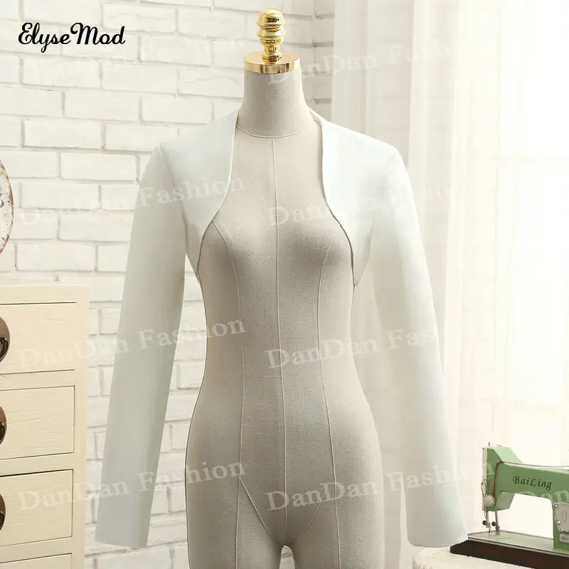 

Real Photo New Arrival Long Long Sleeve Satin Bridal Bolero Jacket Elegant Cheap Tulle Wedding Jackets
