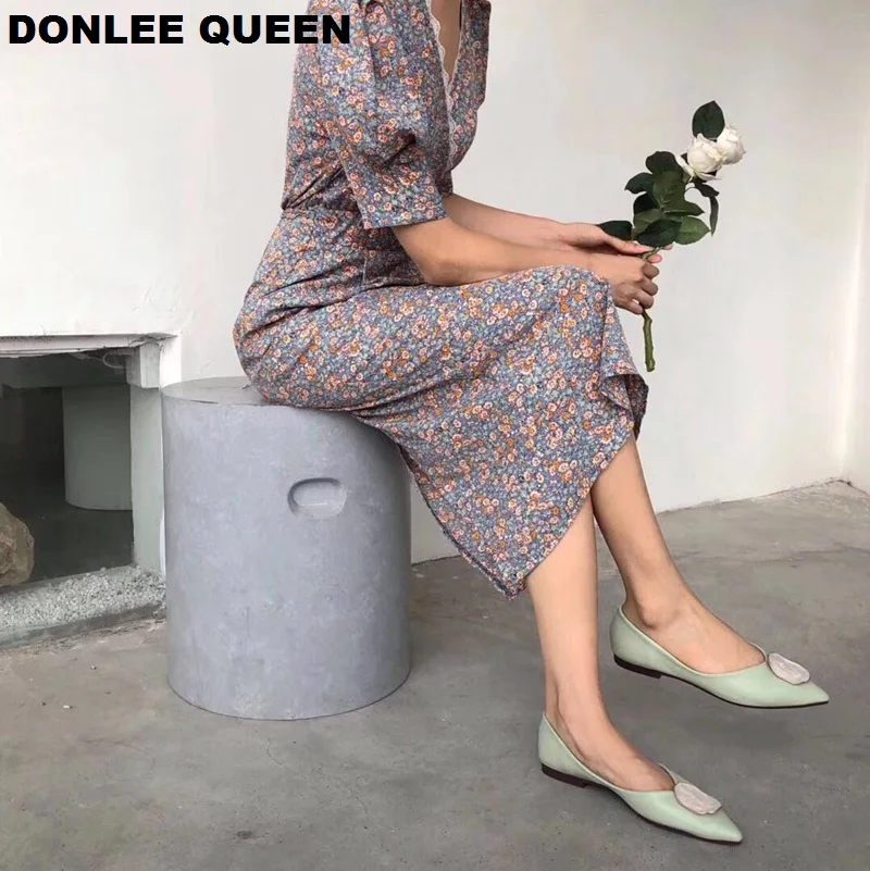 DONLEE QUEEN/2019 брендовые Летние балетки на плоской подошве женские с острым носком