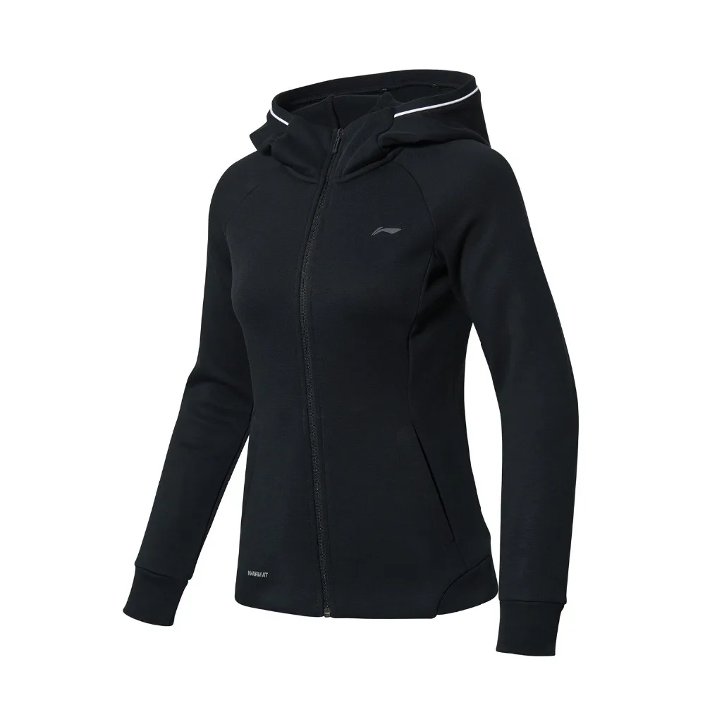 Li-Ning, Женская Спортивная толстовка, зимняя, теплая, облегающая, 85% хлопок, 15% полиэстер, подкладка, спортивный свитер, пальто AWDN814 COND18