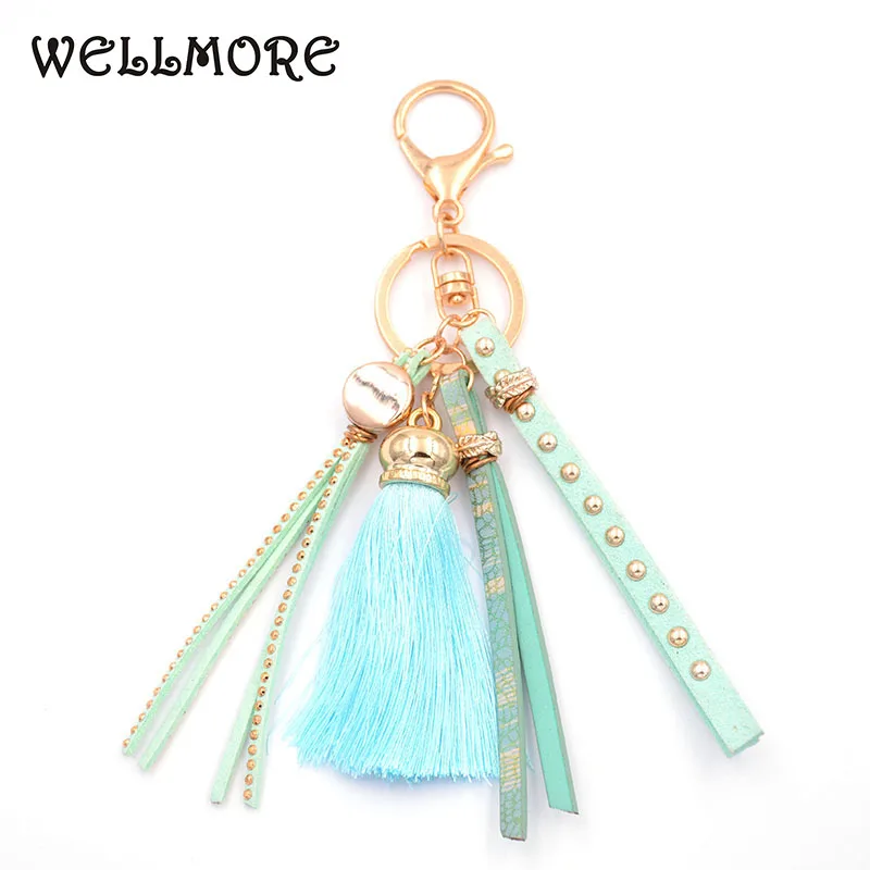 WELLMORE 2017 кожаный с кисточкой цветной брелок из сплава для женской сумки|key chain|key key