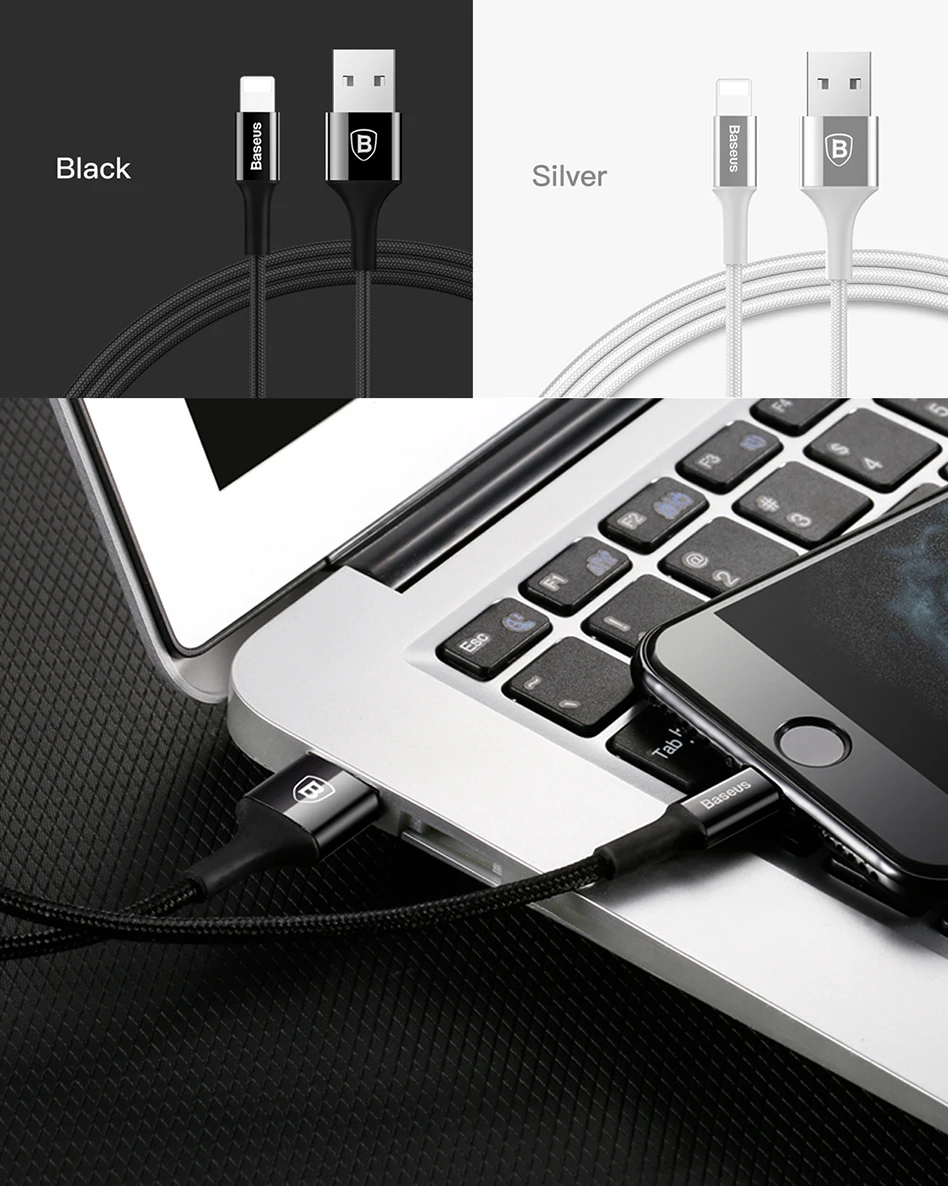 Baseus светодиодный кабель зарядного устройства для iPhone X 8 7 USB кабель для iPhone iPad Быстрая зарядка кабель зарядного устройства кабель для передачи данных для мобильного телефона