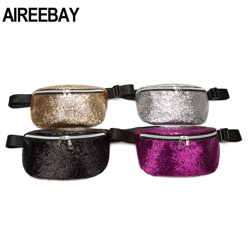AIREEBAY поясные сумки с блестками Женские золотые поясная сумка на молнии для