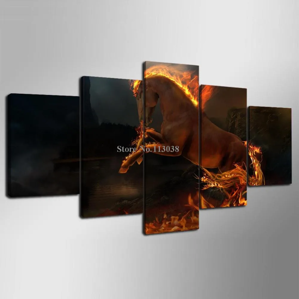 

Free Shipping Fire Horse Printed Canvas Painting Living Room Wall Animal Art Pictures Home Posters Wholesale