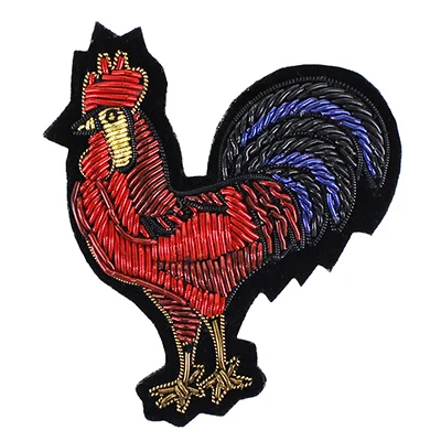 cock Передовая шелковая нашивка в виде животных, металлическая Весенняя нашивка, ручная вышивка, маленькая пчела, петух, слон, ткань для кошек, нашивка, медная вышитая бусина, аппликация - Цвет: cock