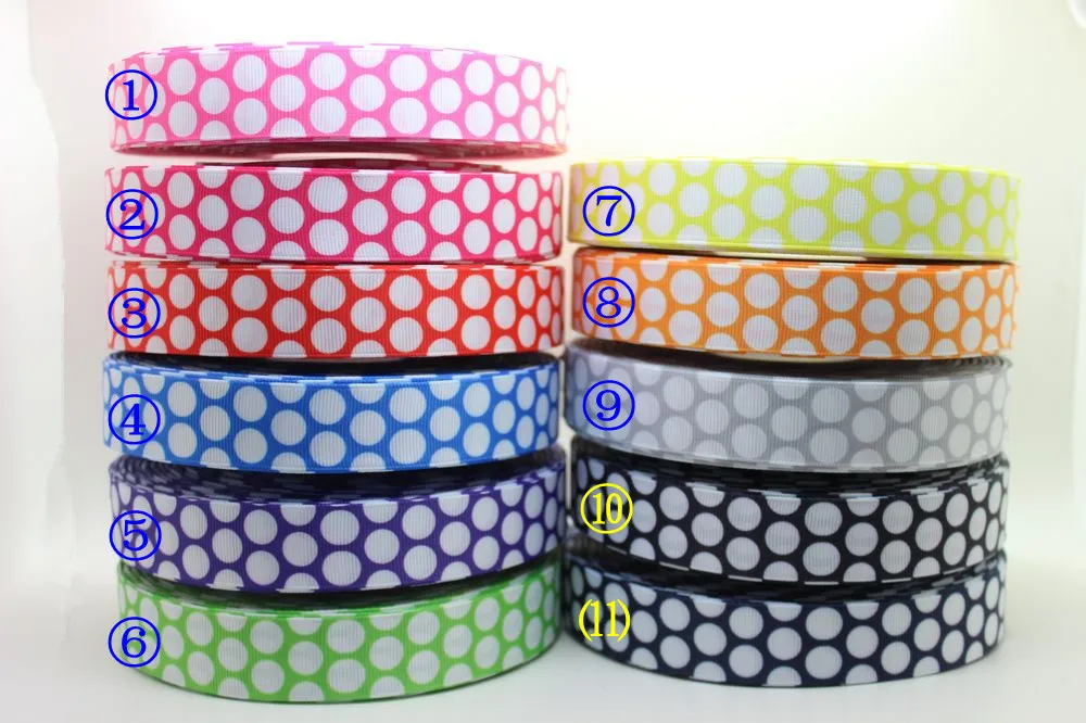 

New 7/8'' Free Shipping polka dots 11 colors available Printed Grosgrain Ribbon Hairbow Diy Party Decoration Wholesale OEM 22mm