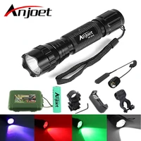 anjoet tactical flashlight hunt white green blue red light t6 led outdoor torch with battery charger mount pressure switch box